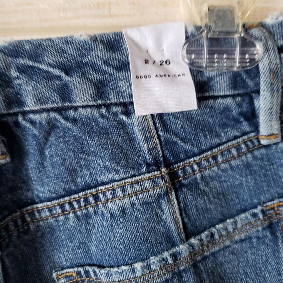 Good American Distressed 100% Cotton Denim Jeans in Indigo061 - Picture 5 of 8